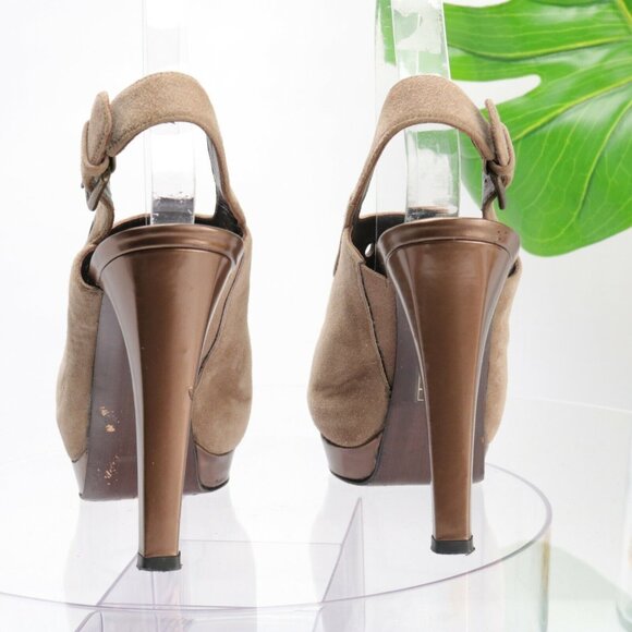 Stuart Weitzman Womens Portside Sandal Size 7 Tan Suede Slingback Peep Toe Heels - Picture 7 of 12